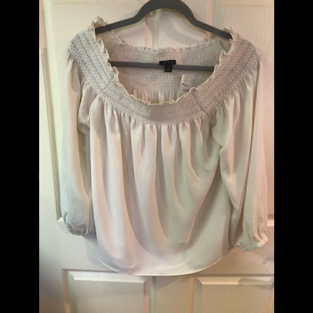 Ann Taylor smocked off the shoulder blouse